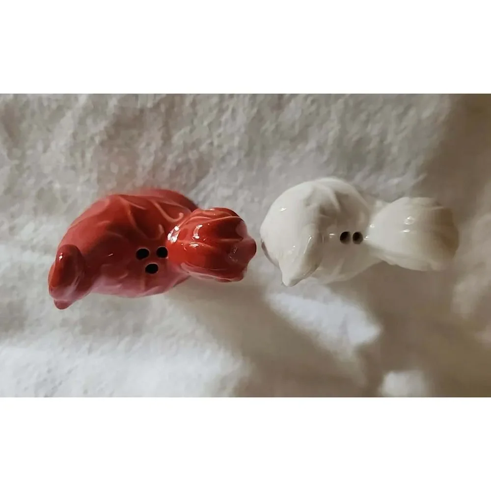 Vintage Hen and Rooster Ceramic Salt and Pepper Shakers Set Red White Pair Small